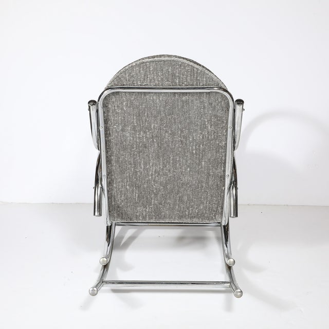 Gray Mid-Century Tubular Chrome Rocking Chair With Holly Hunt Upholstery For Sale - Image 8 of 13