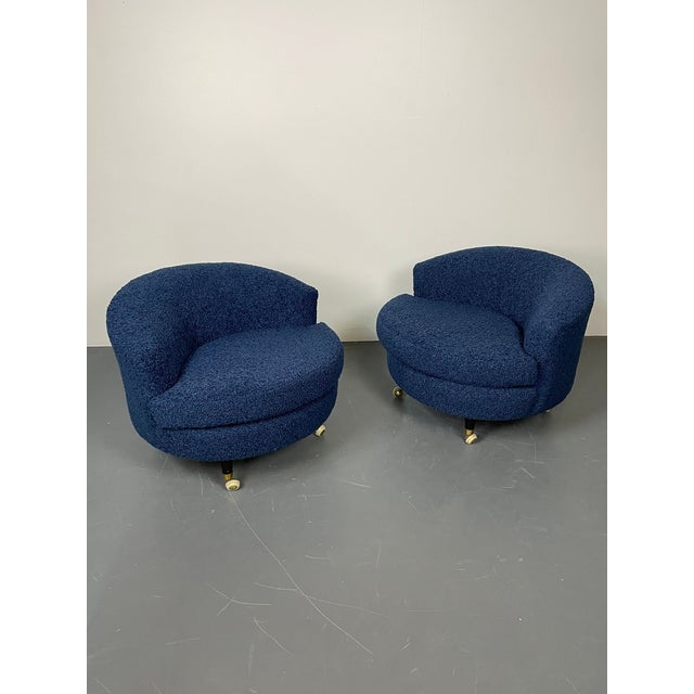Pair of Mid-Century Rolling Swivel Lounge / Slipper Chairs, Baughman Style Low profile pair of rounded swivel chairs...