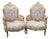 1970 French Louis XVI Gold Beech Damask Bergères - Pair For Sale