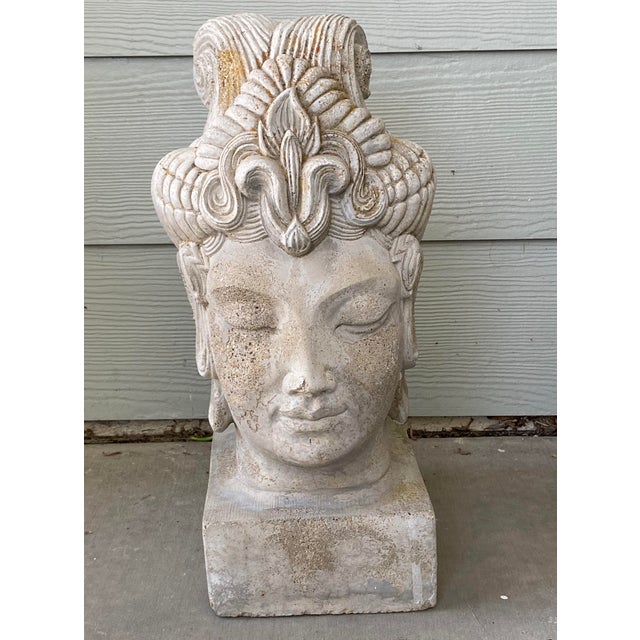 From the estate of a collector of beautiful garden statues (also avaialable in my shop), this Buddha head is of...