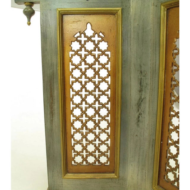 Glass Verdigris Finish Pedestal Dining Table With Gilt Arabesque’ Panels For Sale - Image 7 of 8