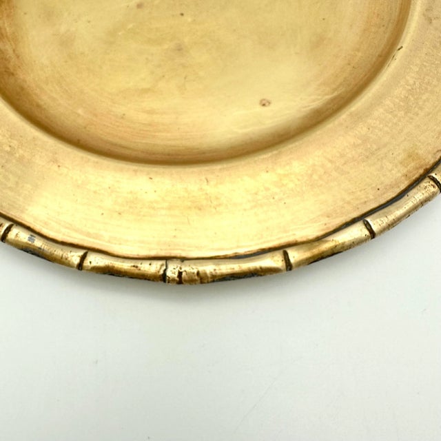 Mid 20th Century Vintage Hollywood Regency Brass Plate With Faux Bamboo Edge For Sale - Image 4 of 5
