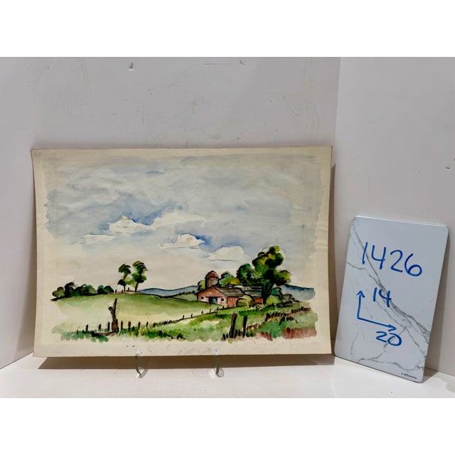 1940s Henry Emil Salloch Original Watercolor on Paper Pastoral Barn Landscape. For Sale In Atlanta - Image 6 of 6