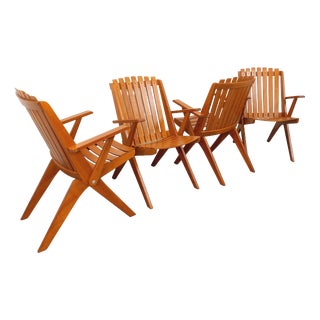 Vintage Beechwood Garden Armchairs, 1960s, Set of 4 For Sale