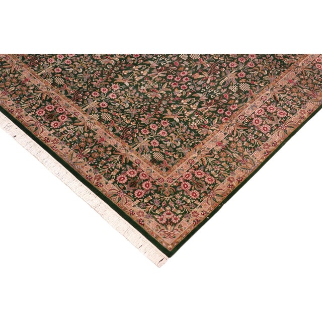Renaissance Floral 1990's Pak-Persian Green/Gold Wool Rug - 8'1'' X 10'3'' For Sale - Image 3 of 9