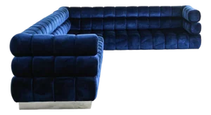 Todd Merrill Custom Blue Velvet Sectional Sofa and Ottoman