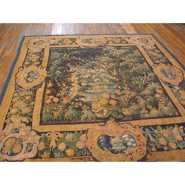 18th Century French Verdure Tapestry ( 9'8" x 10'4" - 295 x 315 ) French Verdure Tapestry, Probably Beauvais Linen warps,...