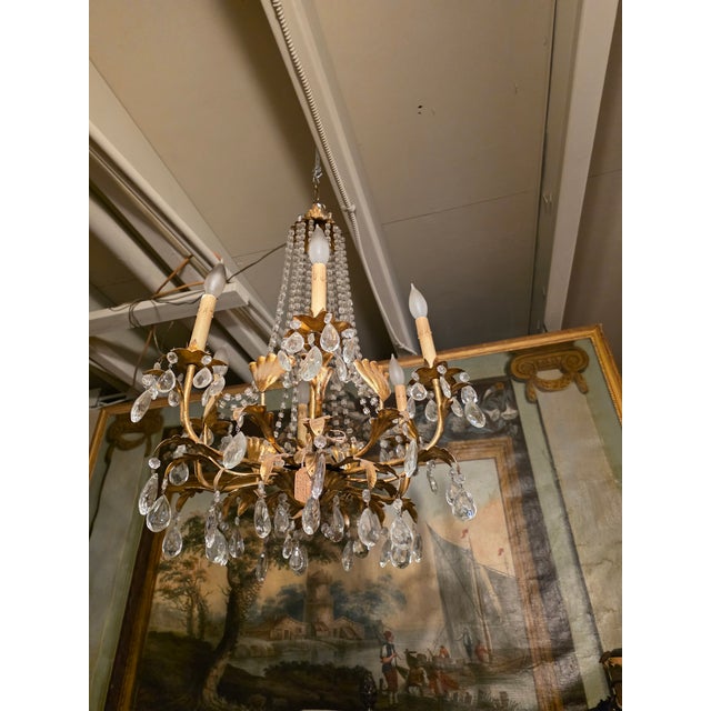 Italian Gilt Metal Chandelier For Sale In San Antonio - Image 6 of 8