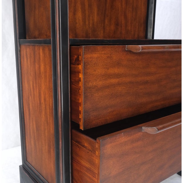Pair 7.5' Tall Custom Mahogany Etageres Adjustable Shelves Dresser Drawers MINT! For Sale - Image 6 of 12