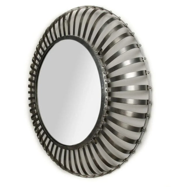C. 1960 Mid-Century Modern Round Industrial-Style Silver Coated Mirror For Sale - Image 4 of 7