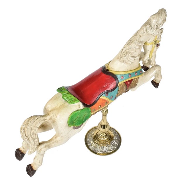 Vintage 1970s c.w. Parker Style Jumper Carousel Horse on Brass Pedestal For Sale - Image 4 of 12