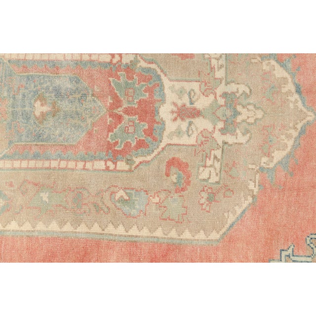 Vintage Turkish Oushak Rug With Pastel Coral Field and Muted Medallion For Sale - Image 4 of 9