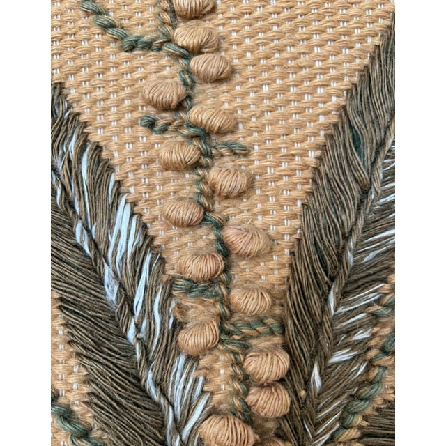 Mid-Century Modern Mid-Century Jute Fringed Tapestry Embroidered With Fern & Column For Sale - Image 3 of 11