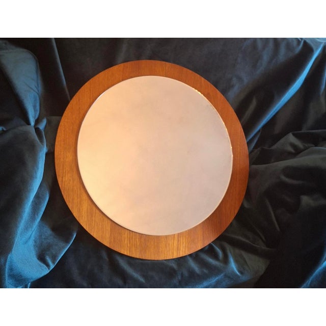 Danish Teak Circular Bevelled Wall Mirror, 1960s For Sale - Image 8 of 8