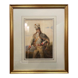 Circa 1810 Georgian English Hussan Officer in Full Military Attire, Framed