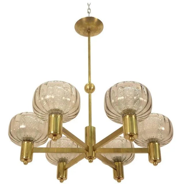 Gold Brass and Smoke Glass German Chandelier For Sale - Image 8 of 8