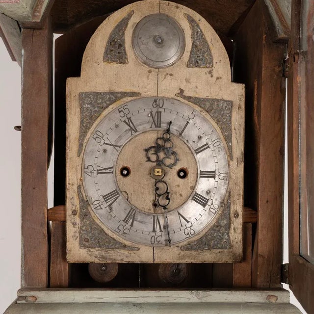 Mid 19th Century Antique Original Blue Painted Grandfather Clock, Sweden Dated 1844 For Sale - Image 5 of 12