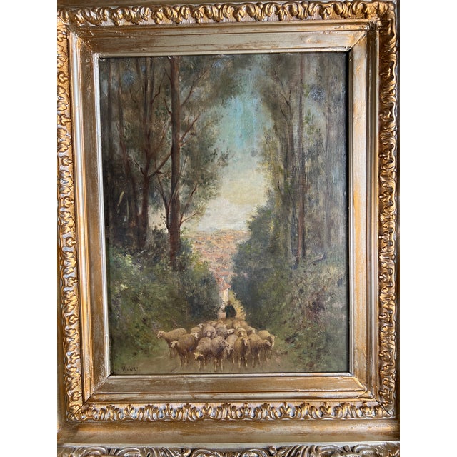 After Barbizon, Shepherd and His Flock in the Forest, 19th Century, Painting on Panel, Framed For Sale - Image 3 of 12