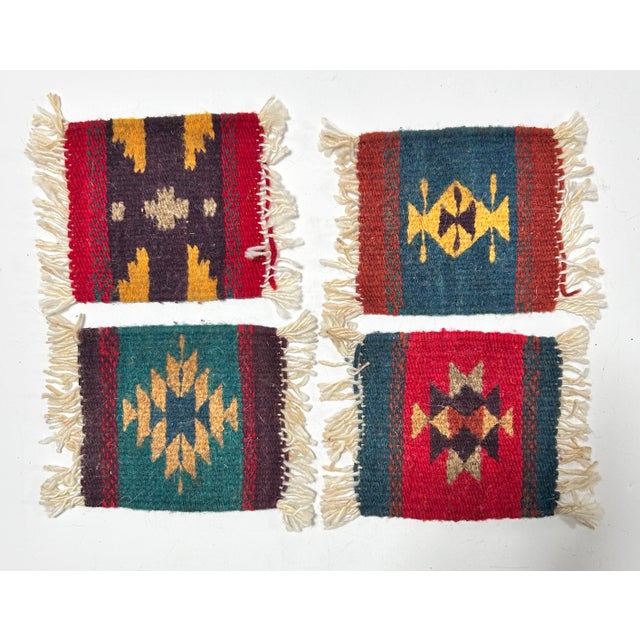 1960s Vintage Southwestern Woven Wool Coasters With Fringe, Set of 4 For Sale - Image 5 of 7