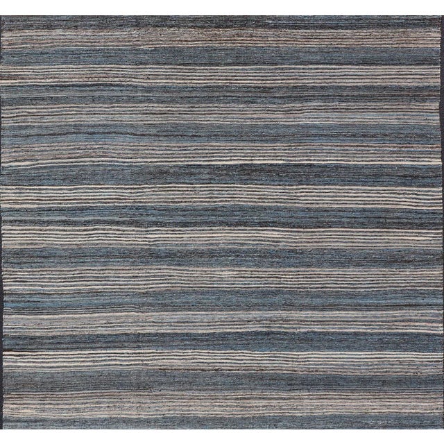 Tribal Modern Afghan Kilim Rug by Keivan Woven Arts, Handwoven Wool, Blue 9'0 X 12'2 For Sale - Image 3 of 11