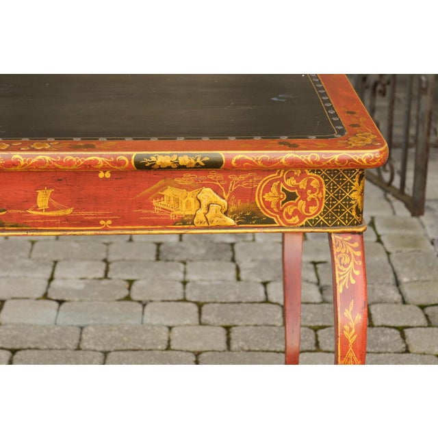 Brown English Regency 1820s Table with Red Lacquered, Gold and Black Chinoiserie Decor For Sale - Image 8 of 12