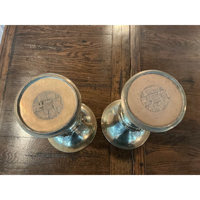 Pair Heavy Brass Antique Gu Vases For Sale - Image 9 of 10
