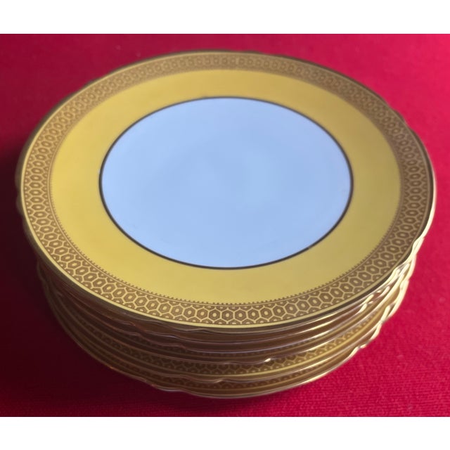 Antique Early 20th Century Spode Porcelain Yellow & Gold Honeycomb 9" China Plates - Set of 6 For Sale - Image 17 of 17