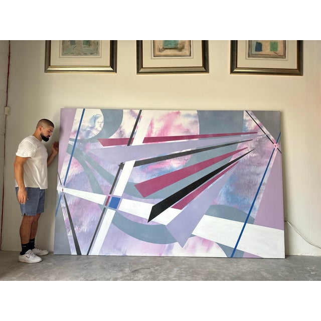 Contemporary 1980s Oversized Vintage Geometric Abstract Acrylic Painting by Roy Schallenberg (1945–2010) For Sale - Image 3 of 12