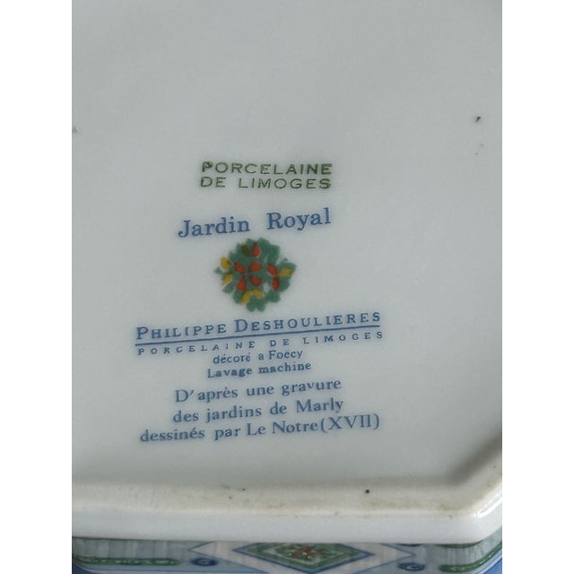 French Philippe Deshoulières Limoges France "Jardin Royal" Octagonal Topiary Trinket Box For Sale - Image 3 of 9