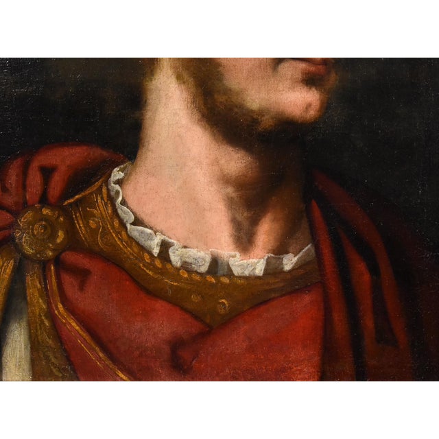 Follower of Tiziano Vecellio, Portraits of Julius Caesar & Octavian, 1700, Oil on Canvases, Framed, Set of 2 For Sale - Image 16 of 18