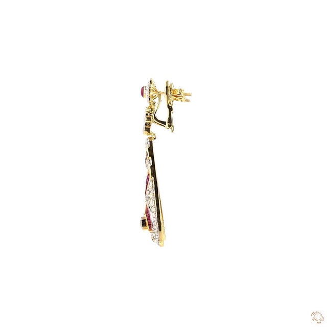 4.78 Carat Round Brilliant Cut Diamond Ruby Gold Earrings, Pair For Sale - Image 4 of 9