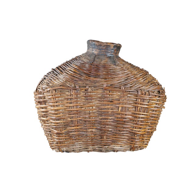 Chinese Late 19th Century Antique Chinese Woven Willow Oil Container Food Storage Basket Vessel Jar For Sale - Image 3 of 8