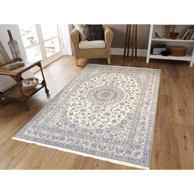Persian Nain Silk & Wool Ivory Area Rug- 8' 2" X 11' 5" For Sale In New York - Image 6 of 6