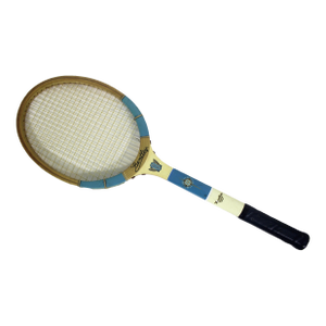 Vintage Blue and White Wooden Tennis Racket for Designer Decorating Wood Racquet
