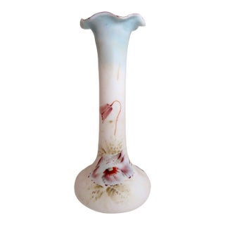 Lovely Tall Vintage Hand-Painted Porcelain Vase For Sale