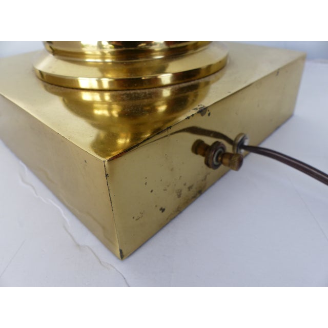 Stiffel Brass and Leather Column Table Lamps - a Pair ...