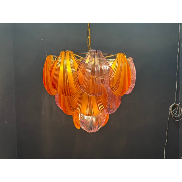 Murano Amber and Lavender Glass Shell Chandelier, Italy 1980s For Sale - Image 10 of 15