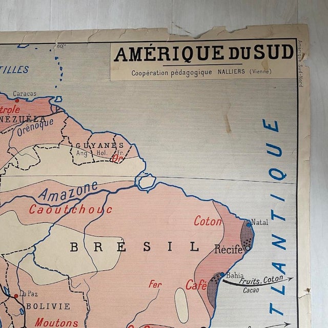 Vintage 1950s Double-Sided School Map South America / North America, 1950s, Cardboard For Sale - Image 4 of 13