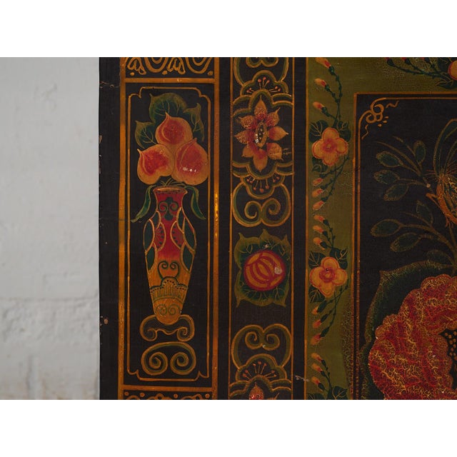 Wood Antique Wooden Box with Illustrations of Peonies, China, 1900s For Sale - Image 7 of 10