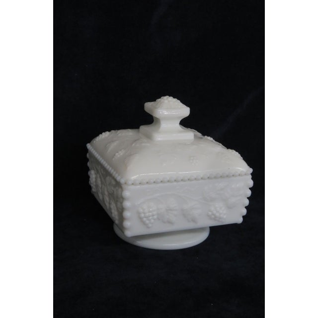 Early 20th Century Westmoreland White Milk Glass Beaded Grape Footed Candy Dish With Lid For Sale - Image 11 of 14