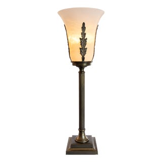Vintage Alabaster Urn Table Lamp With Brass Leaf Accent For Sale