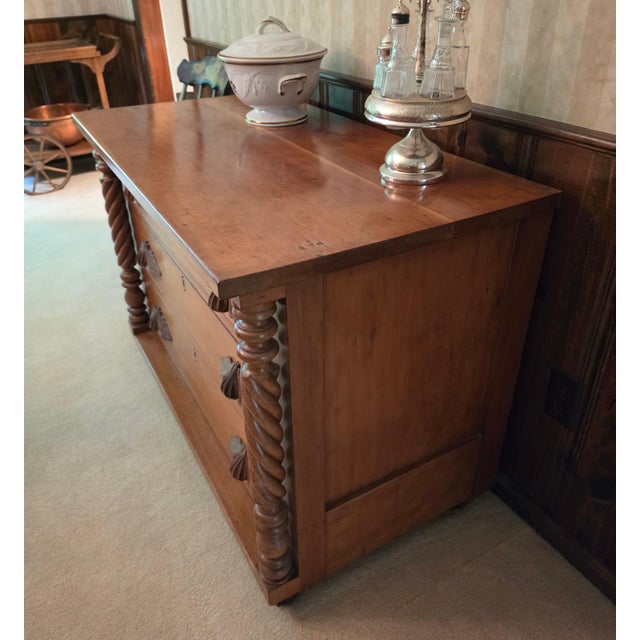 Victorian Mid 1800's Cherry Sideboard / Dining Buffet With Hand Carved Pulls (Empire Transition Period) For Sale - Image 3 of 9