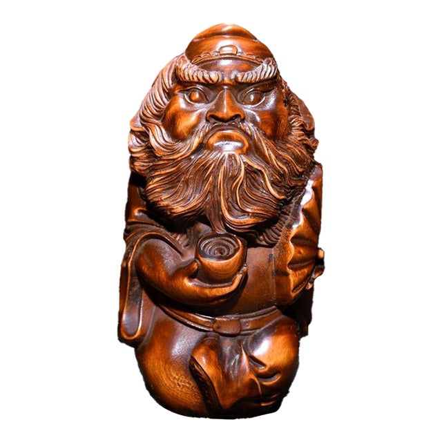 Chinese Boxwood Carved Zhong Kui Wood Figurine For Sale