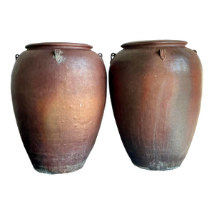 Vintage Boho Matte Glaze Ceramic Urns - A Pair