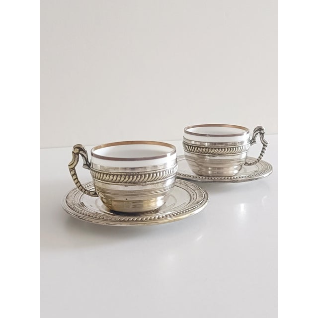 19th Century Victorian Alpaca Silver Coffee Cups and Plates, England, Set of 4 For Sale - Image 6 of 14
