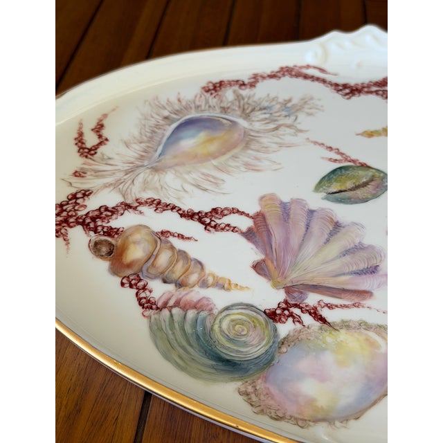 Hand Painted Coastal Seashell Porcelain Tray by Carol Psches With Gilt Edge For Sale - Image 4 of 12