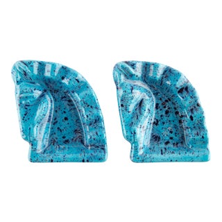 1950's Mid-Century Turquoise Horse Head "Knight Piece" Ashtrays - a Pair For Sale
