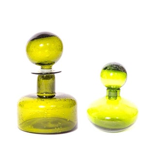 Green Glass Vessels - A Pair For Sale