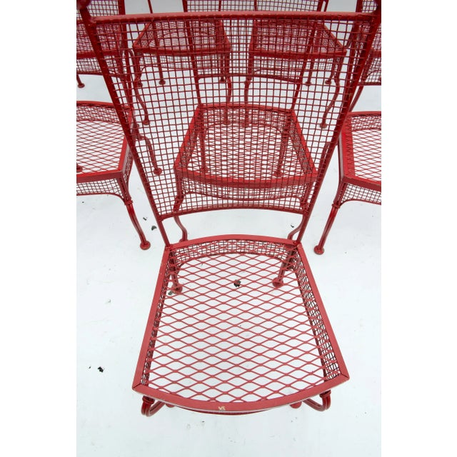 Red Mid Century Woodard Metal Dining Chairs - Set of 8 For Sale - Image 11 of 13