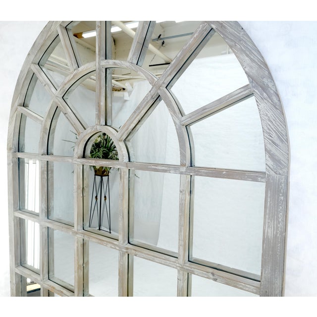 Late 20th Century Country Style Large Dome Shape 47x79" Wall Mirror Distressed Finish Wood For Sale - Image 5 of 11